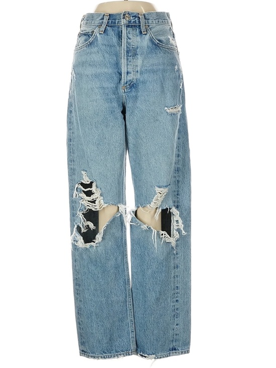 Agolde Denim - AGOLDE 90’s Jean 24 Light Wash Distressed Loose Straight Leg 100% Cotton